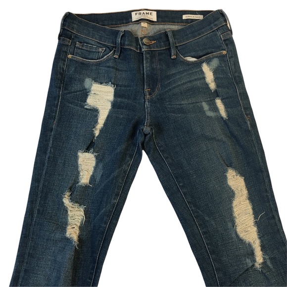 Frame Denim Jeans Le Skinny De Jeanne Size 26 Distressed Stretch Skinny - Picture 4 of 15